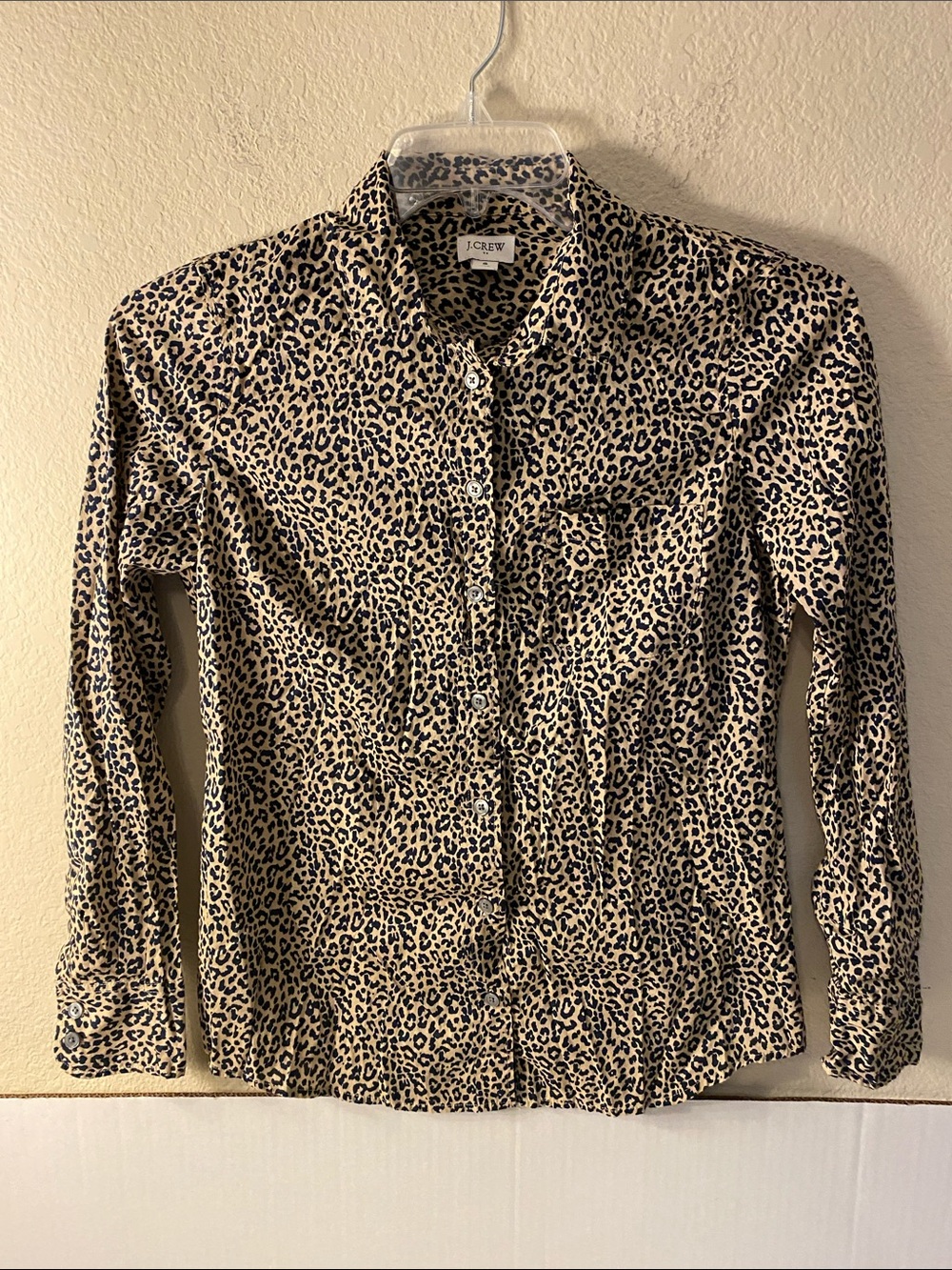 J. Crew Beige and Black Leopard Print Button-Down Shirt